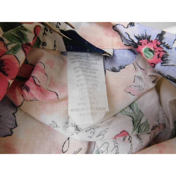 Woman Shirt Small Short Sleeve White Pink Green Flowers Vintage Separate Issue - Picture 6 of 6